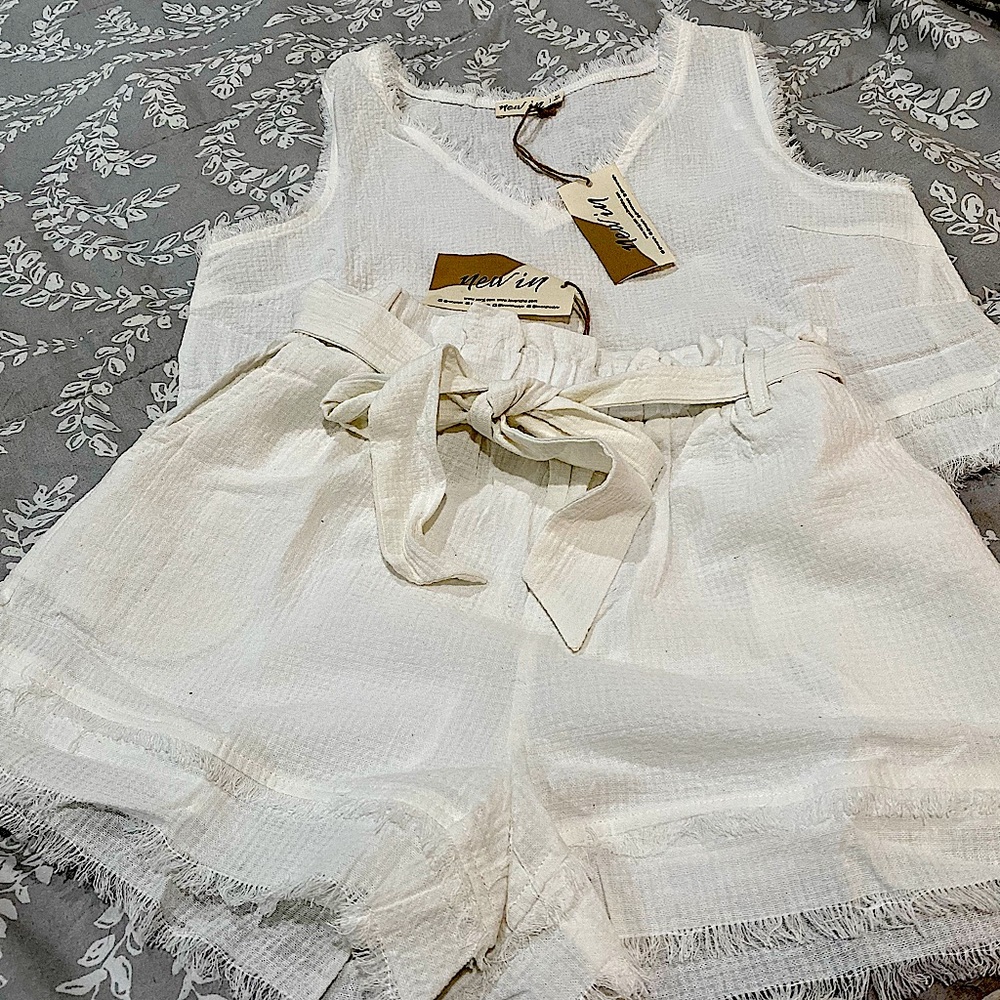 White Crop Top and Shorts